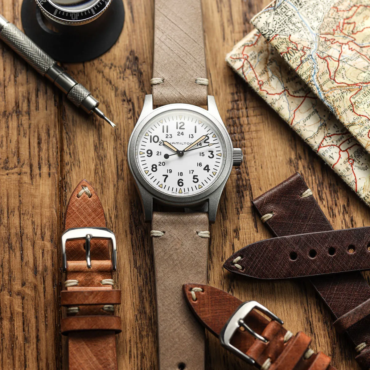 Cortez Genuine Leather Watch Strap - Beige