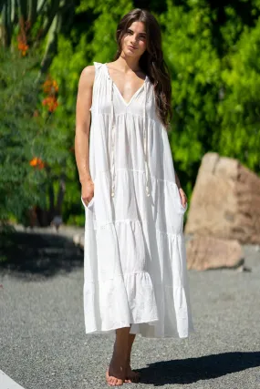 Cotton Sleeveless Tier Maxi, White