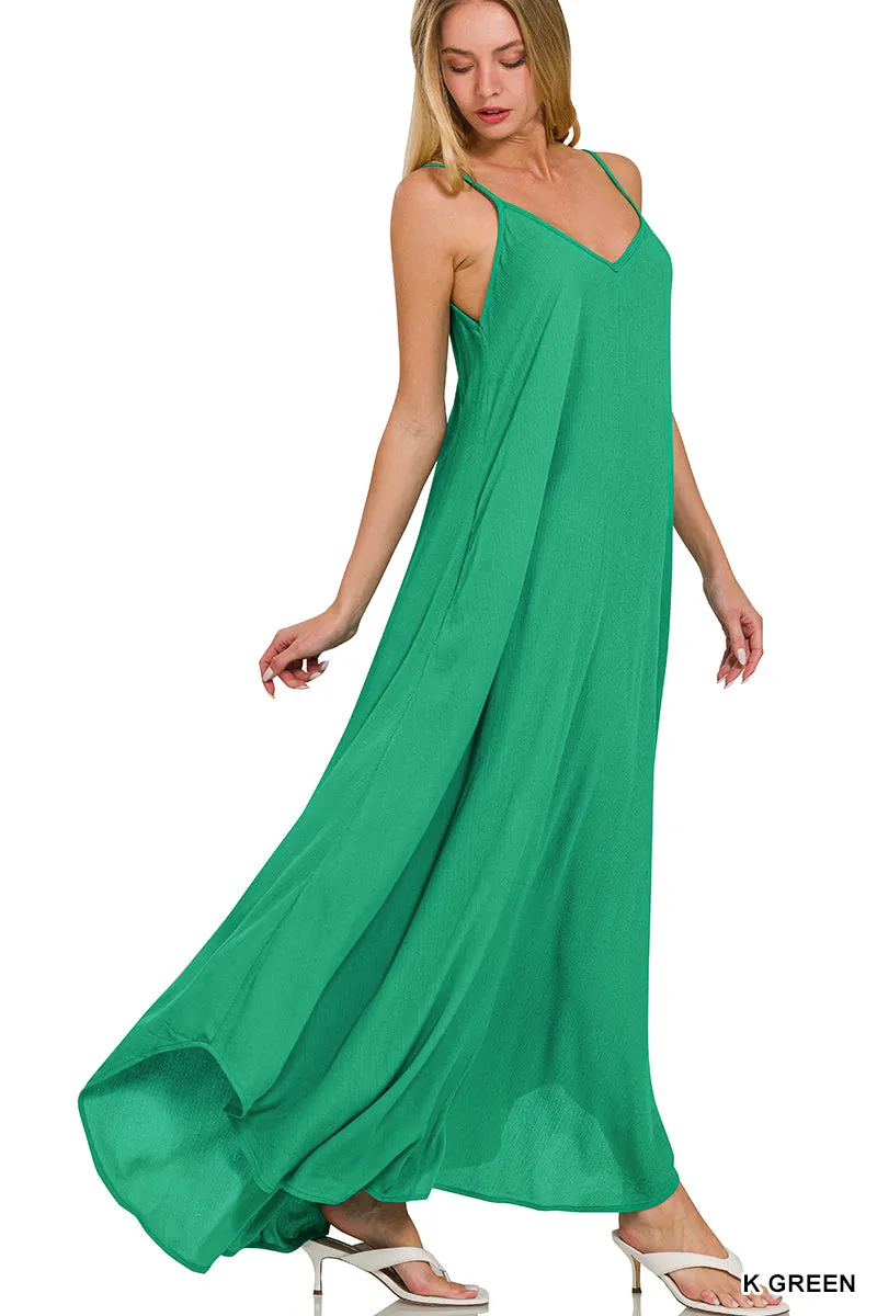 Crinkle Cami Maxi Pocket Dress - Kelly Green