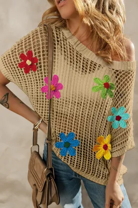 Crochet Flower Hollow-out Sweater T Shirt