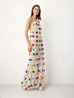 Crocheted Colorblocked Open-Back Maxi Dress