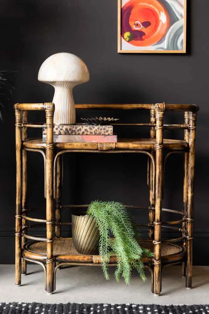 Dark Brown Rattan Console/Drinks Table