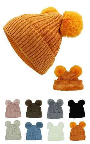 DBH3741 Winter PomPom Lining Knit Beanie Hat 12pcs PK