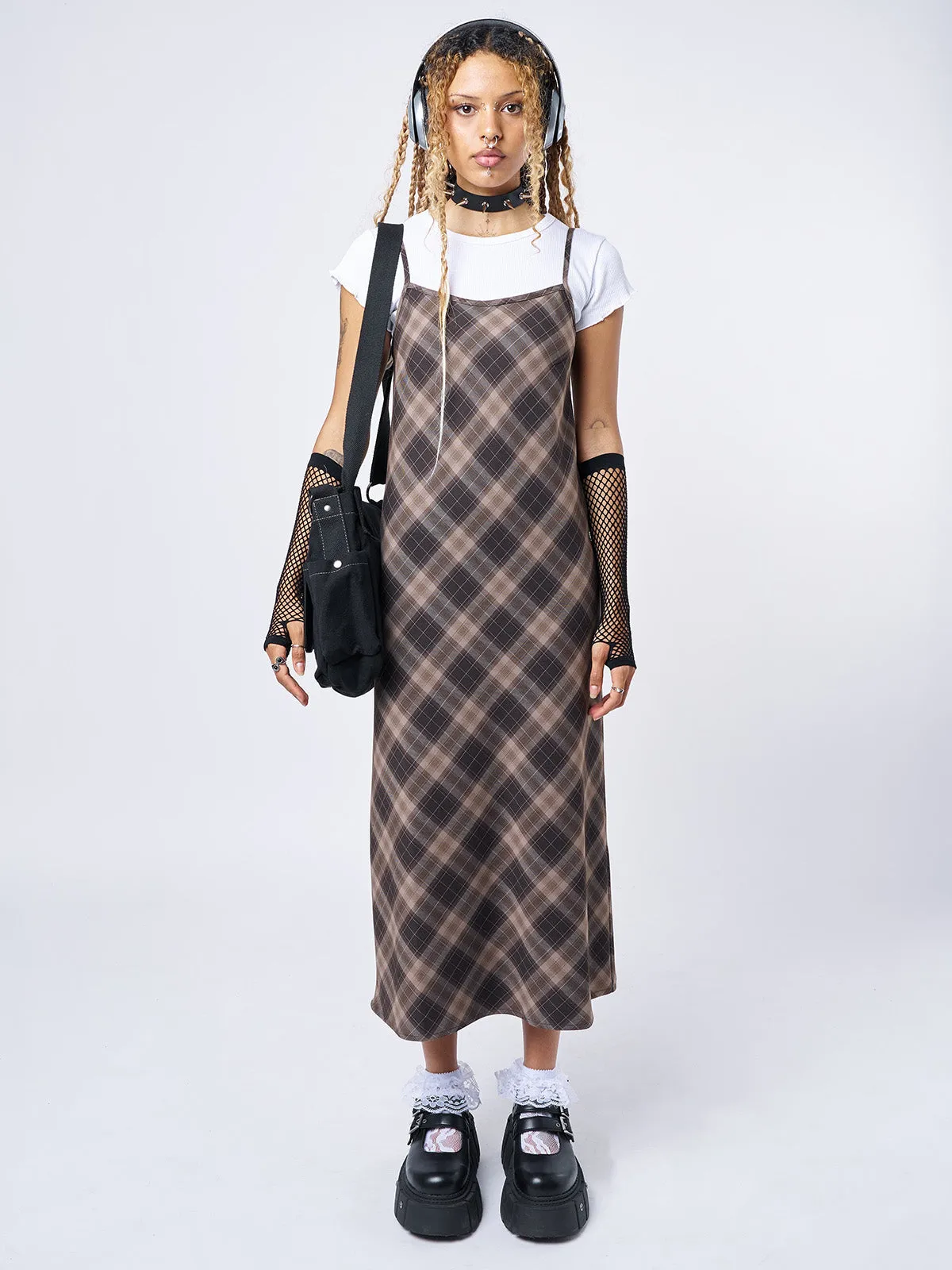 Delia Brown Plaid Maxi Dress