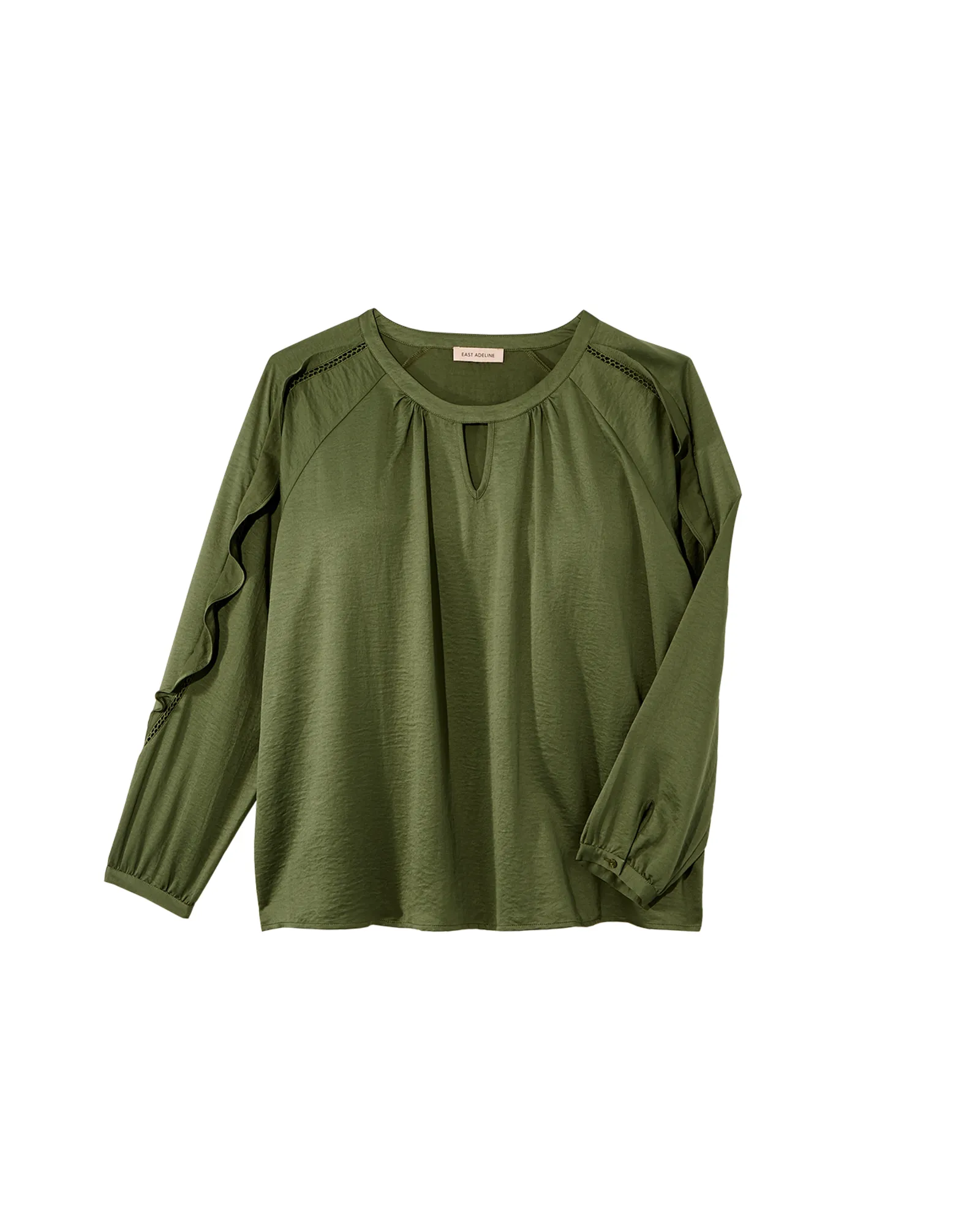 Dharma Long Ruffle Sleeve Blouse with Keyhole | Forest Green