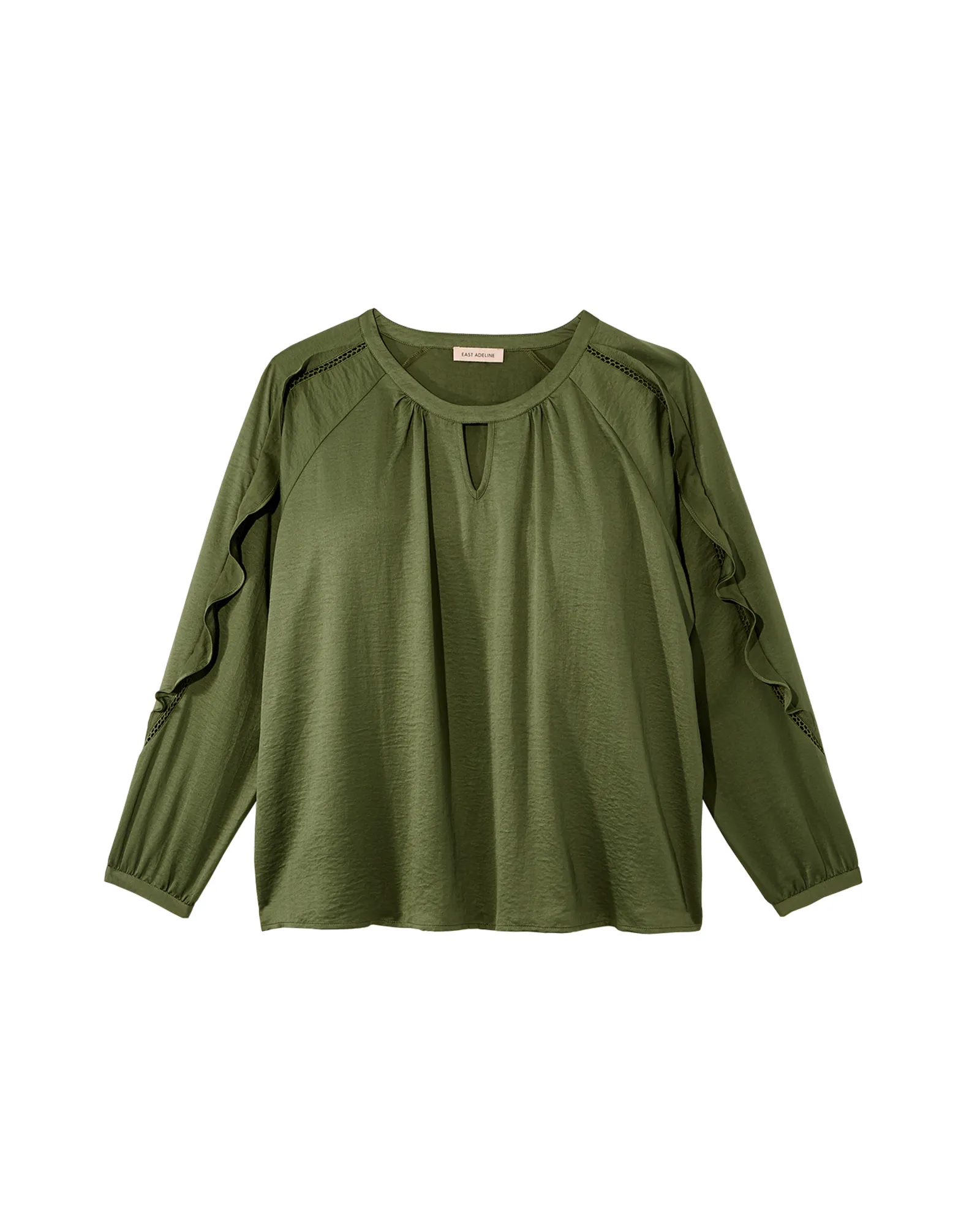 Dharma Long Ruffle Sleeve Blouse with Keyhole | Forest Green