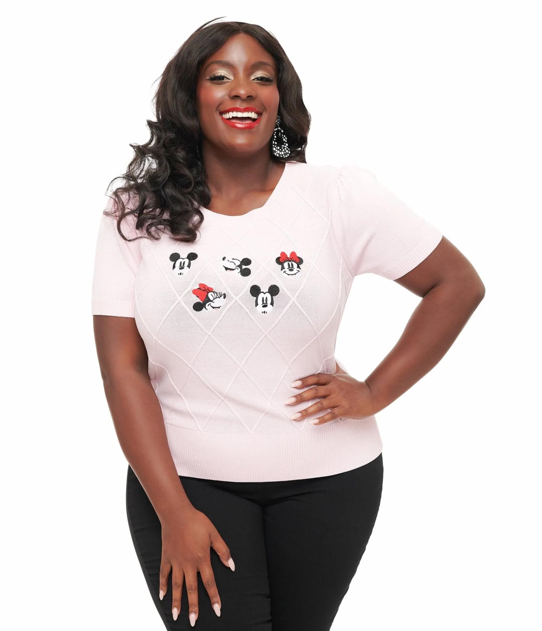 Disney Mickey & Friends Collection by Unique Vintage Plus Size Pink Mickey & Minnie Sweater