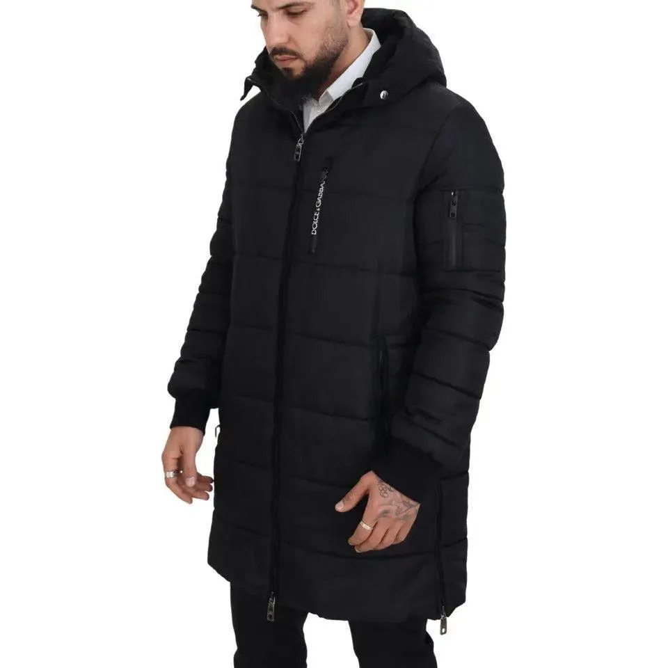 Dolce & Gabbana Black Nylon Hooded Parka Coat Winter Jacket