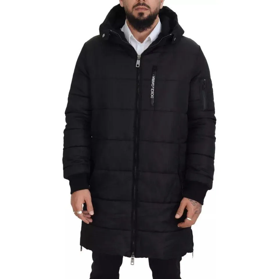 Dolce & Gabbana Black Nylon Hooded Parka Coat Winter Jacket