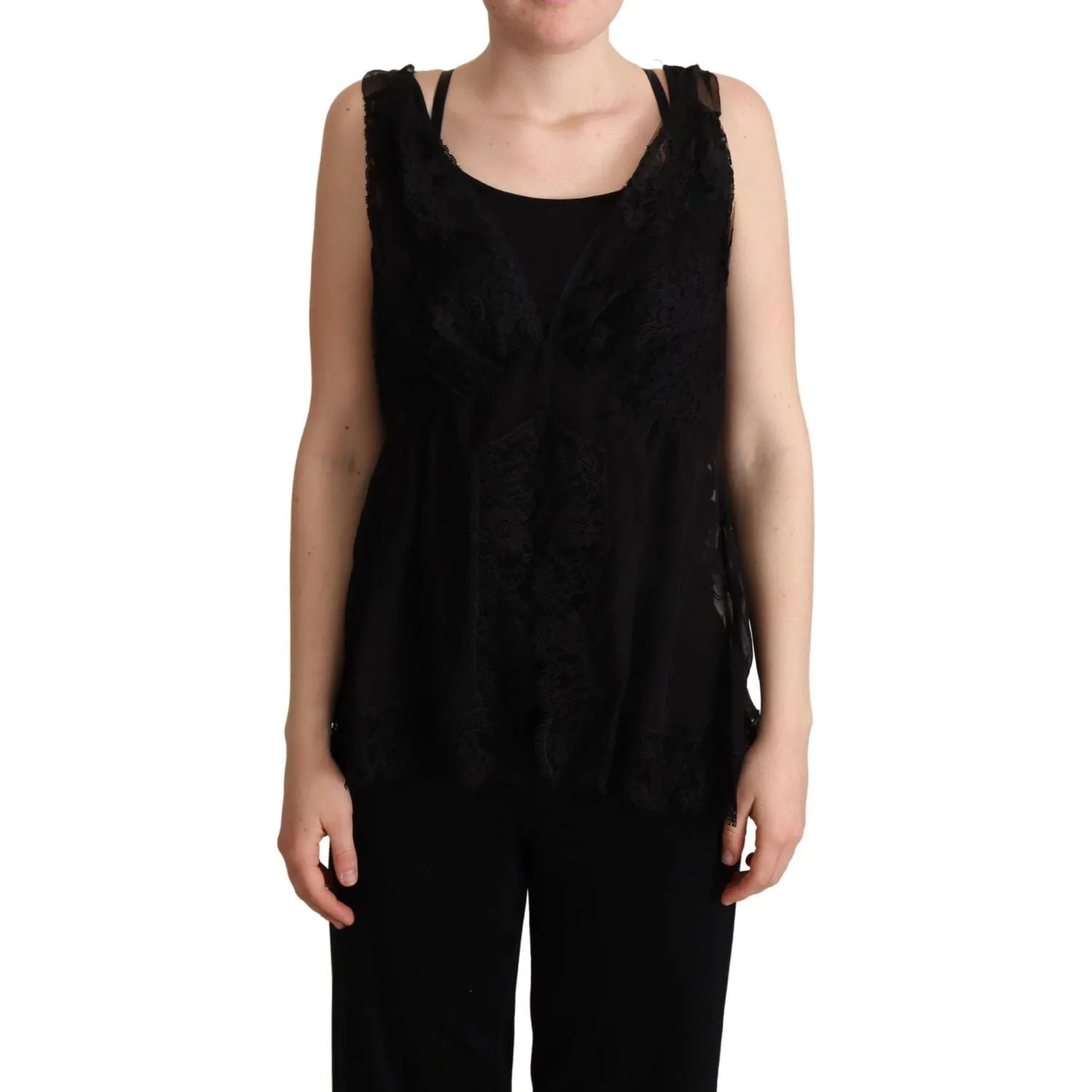 Dolce & Gabbana Lustrous Silk-Blend Lace Trim Camisole