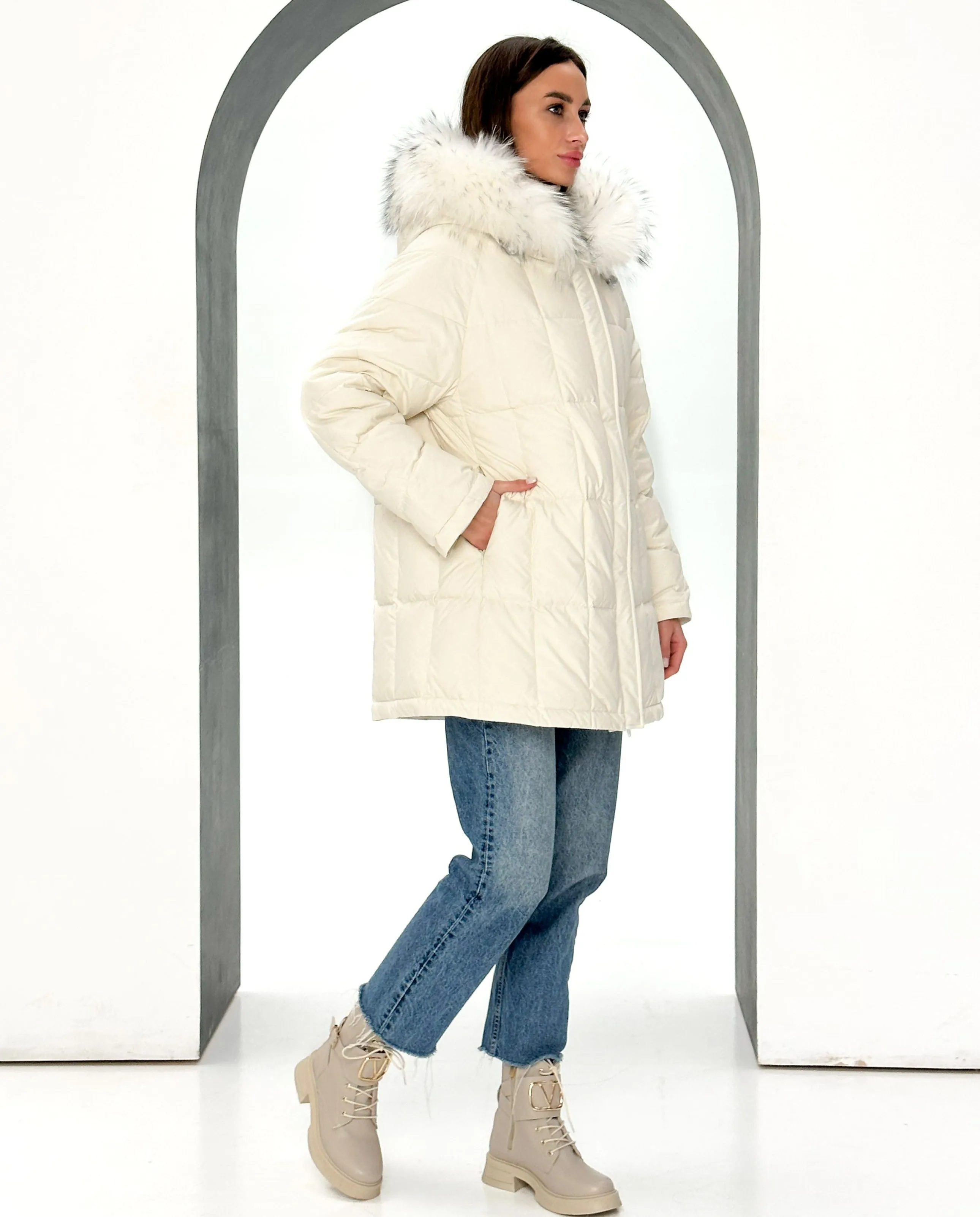 Dolce Genuine Fox Fur Down Fill Parka Coat