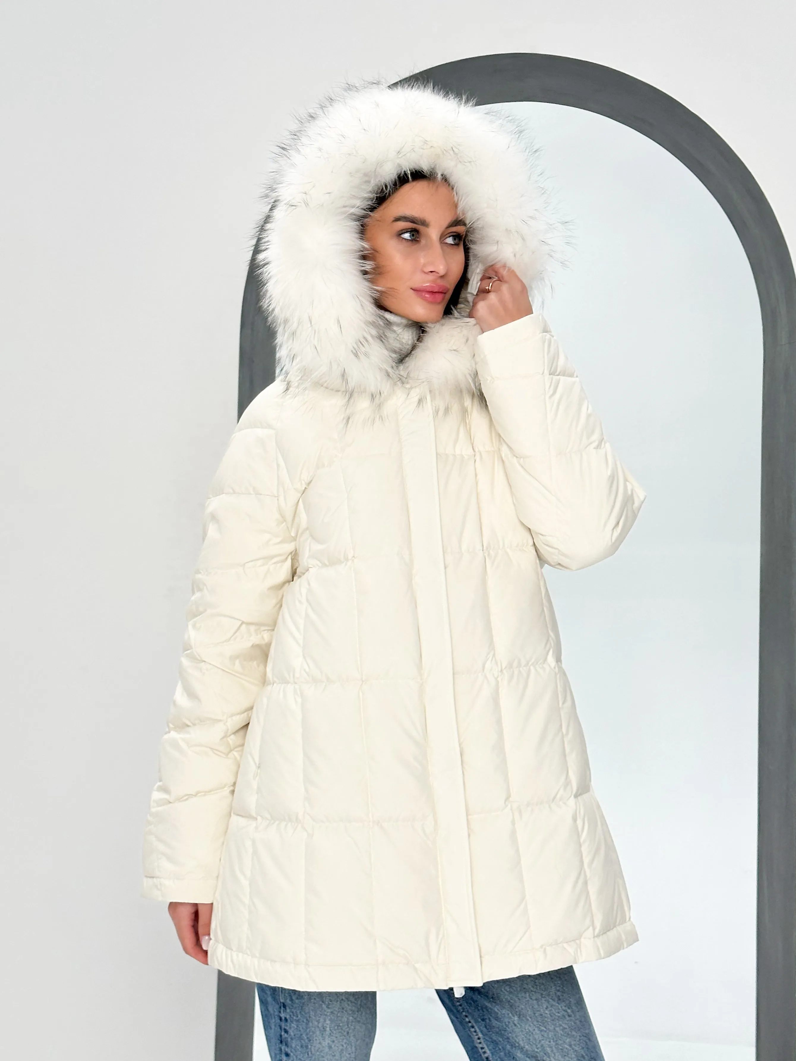 Dolce Genuine Fox Fur Down Fill Parka Coat