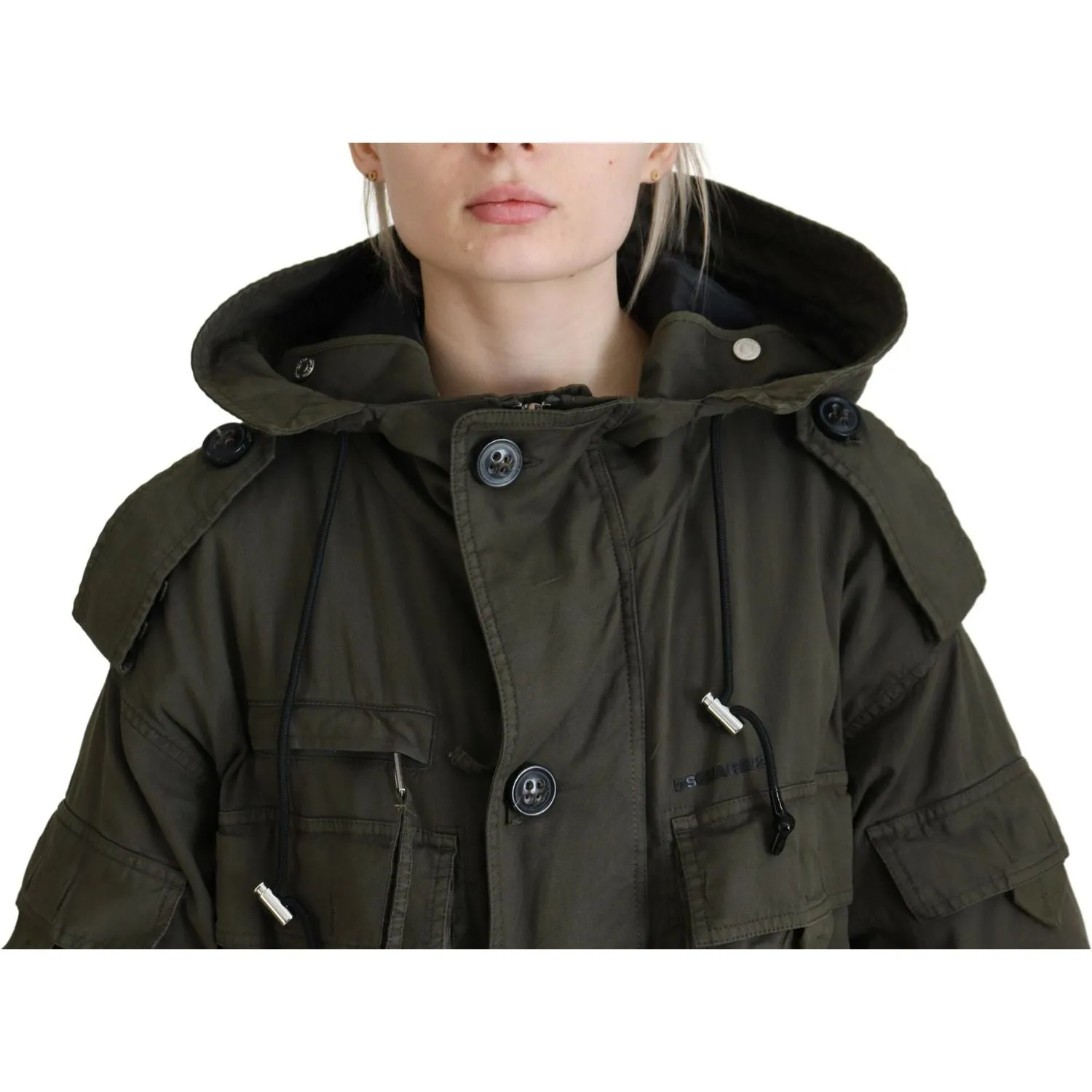 Dsquared² Green Hooded Full Zip Long Parka Coat Jacket