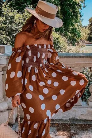 Dunnmall Love the Dot Off the Shoulder Maxi Dress