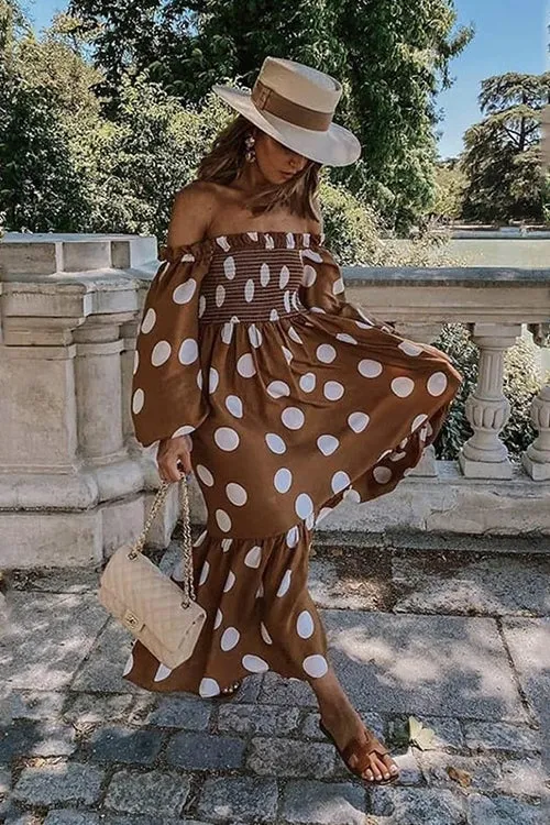 Dunnmall Love the Dot Off the Shoulder Maxi Dress