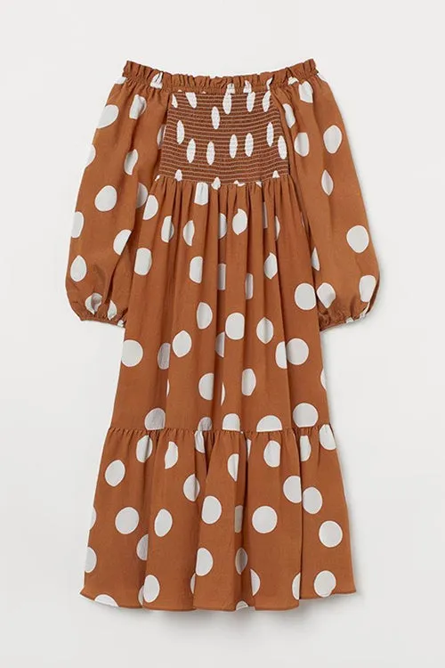 Dunnmall Love the Dot Off the Shoulder Maxi Dress