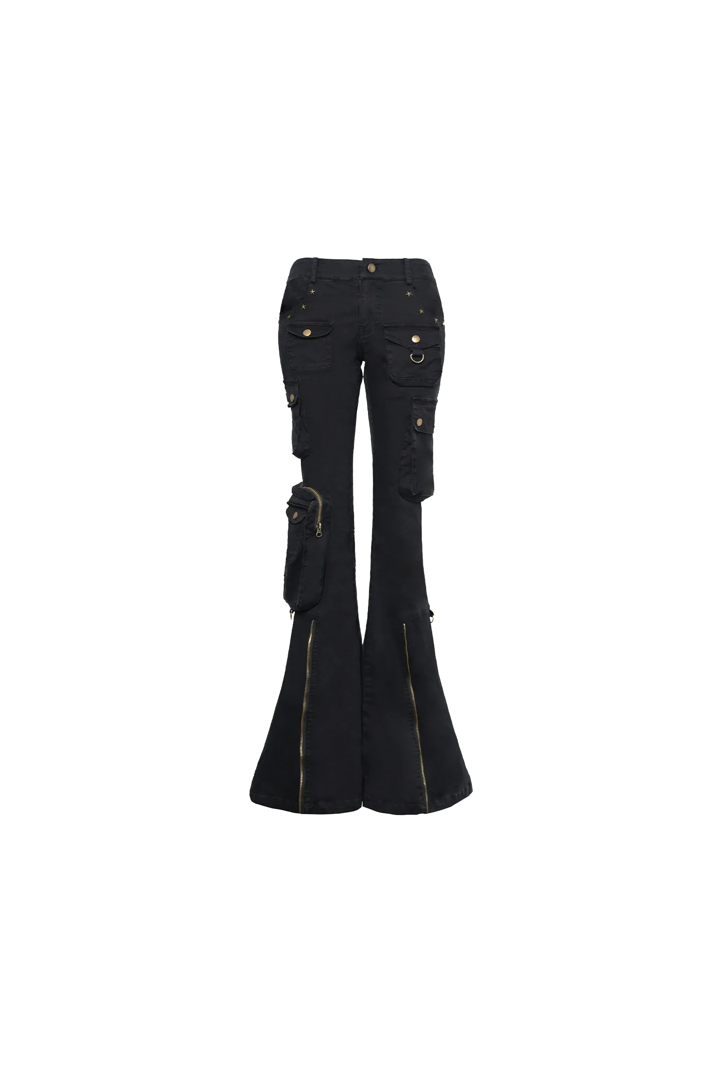 Elasticity Slim Fit Three-dimensional Multi-pockets Flared Pants