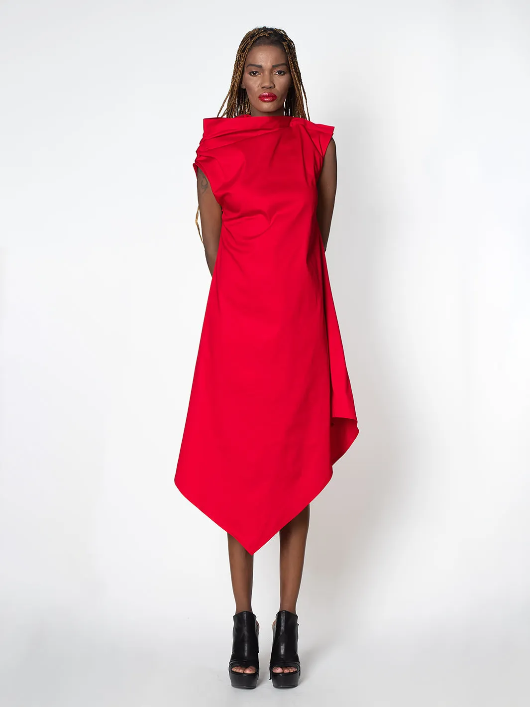 Elegant Satin Cotton Red Dress