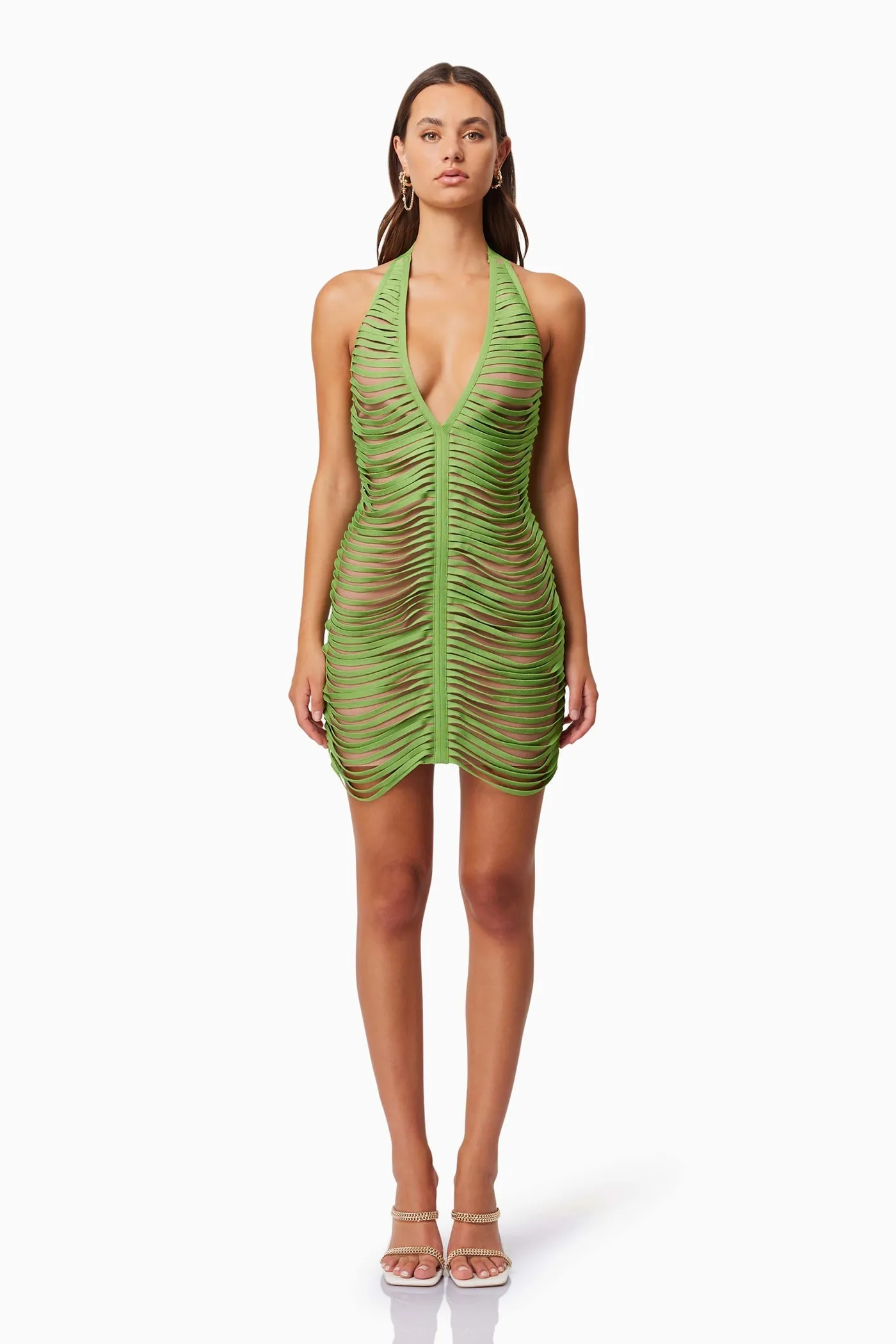 Elliatt Stella Halter Neck Mini Dress In Green