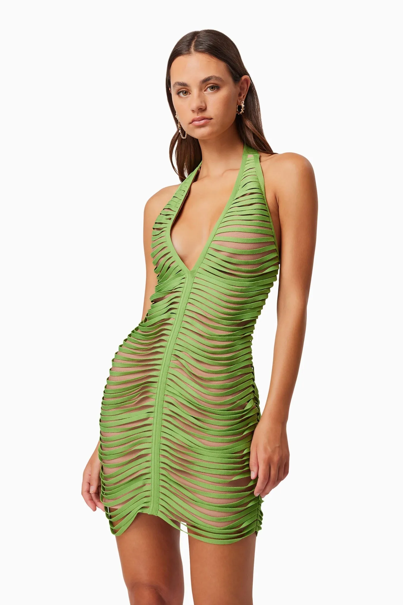 Elliatt Stella Halter Neck Mini Dress In Green