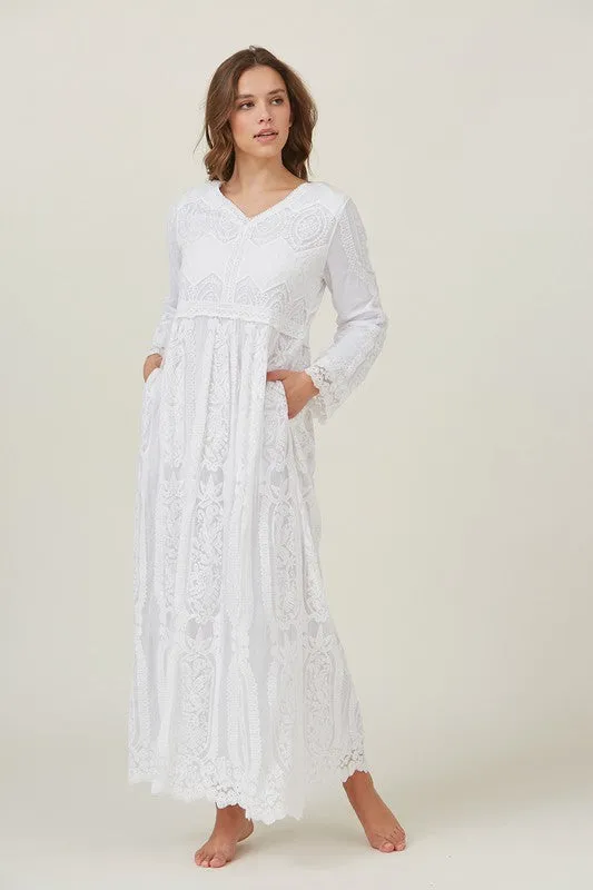 Embroidered Lace Maxi Dress White