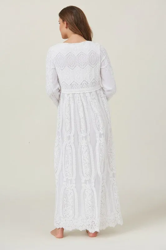 Embroidered Lace Maxi Dress White