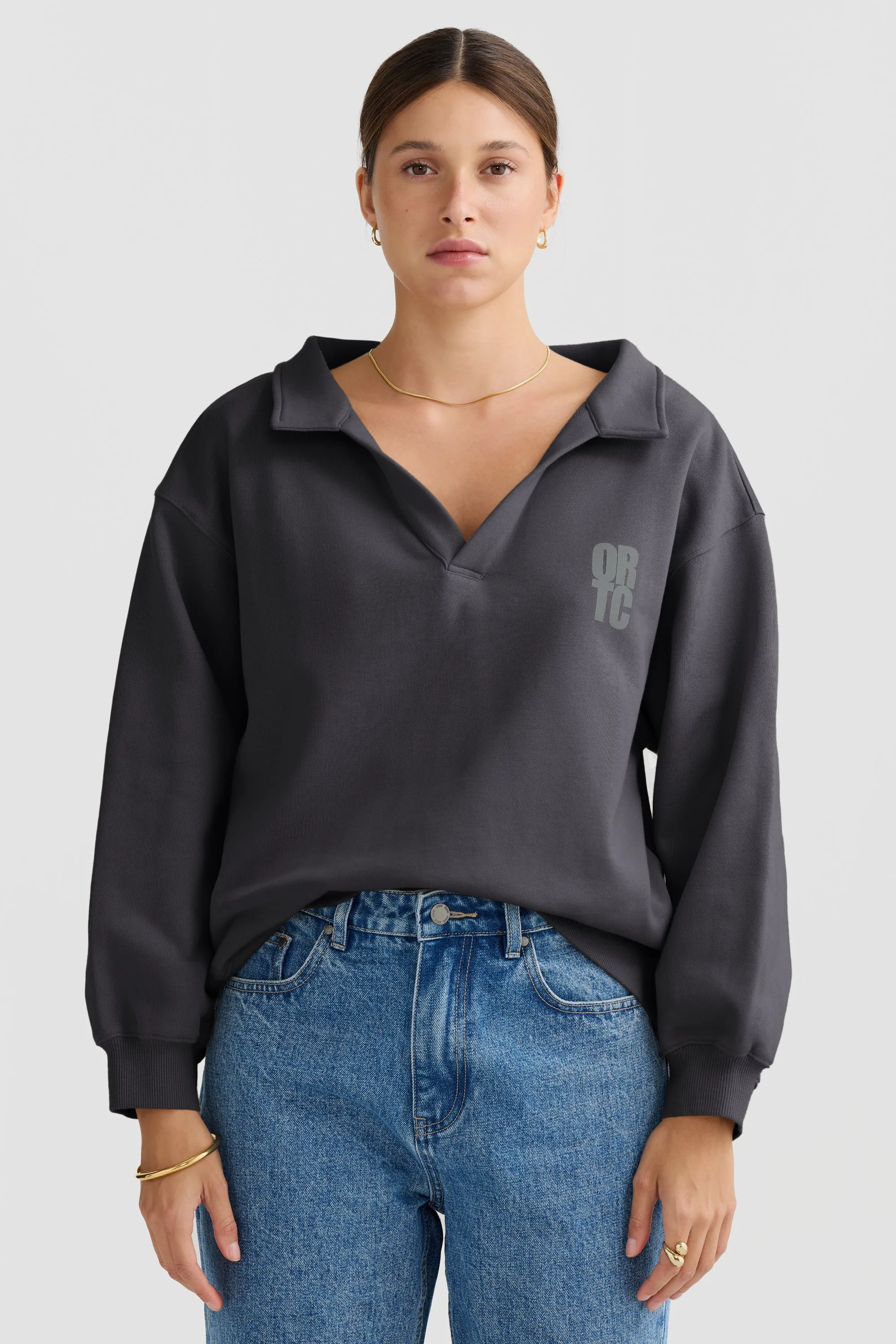 Emery Polo Sweater Charcoal