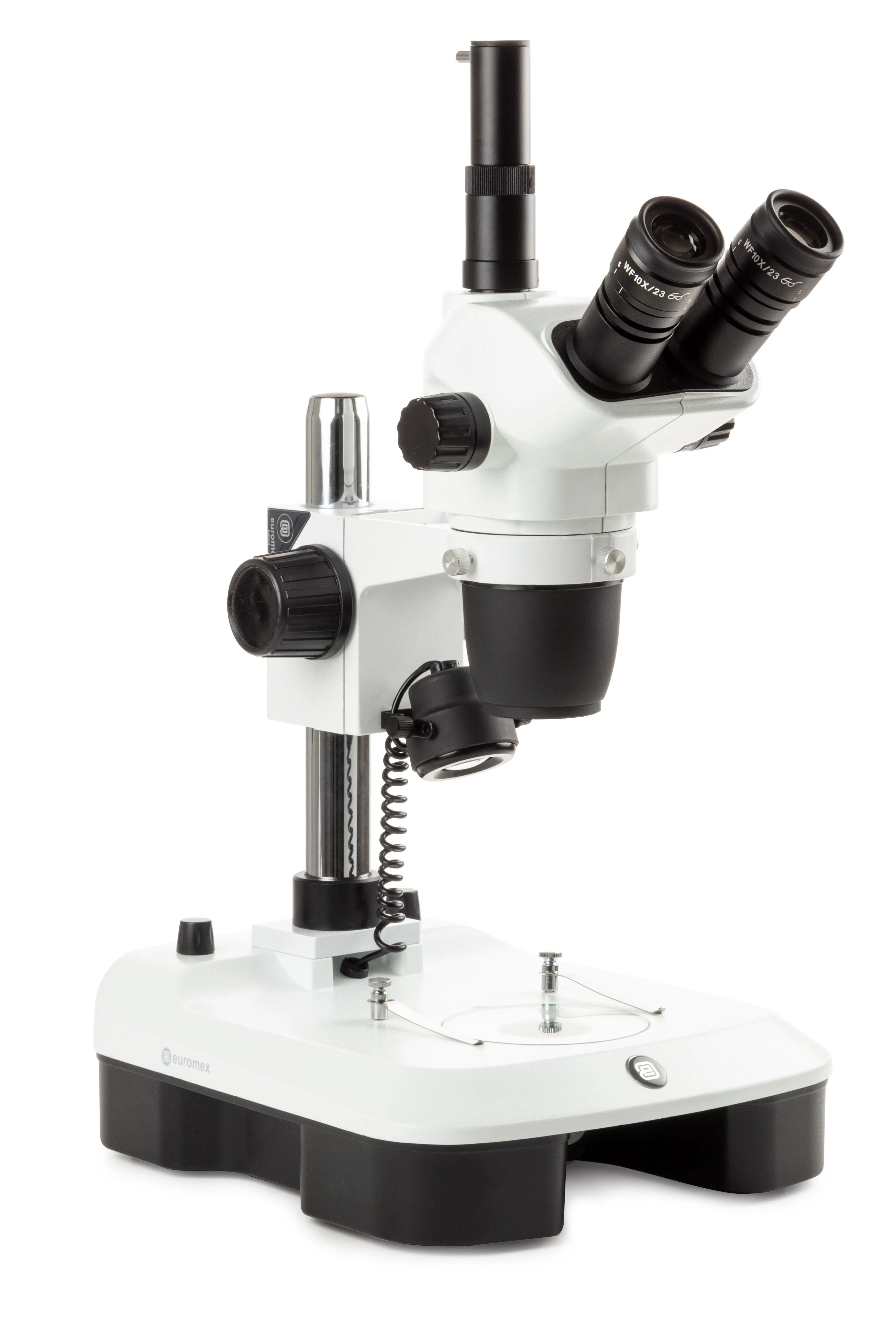 Euromex NexiusZoom Series High-Precision Zoom EVO Trinocular Stereo Microscope 6.5X-55X Magnification on Pillar Stand w/3W LED Incident & Transmitted Illumination with Rotating Mirror for Embryo