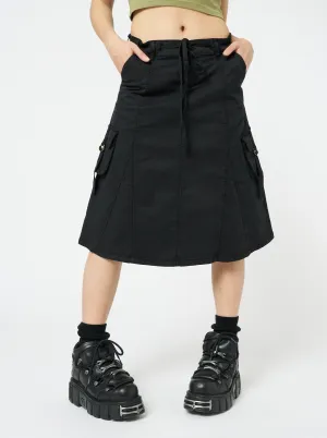 Fae Black Cargo Midi Skirt