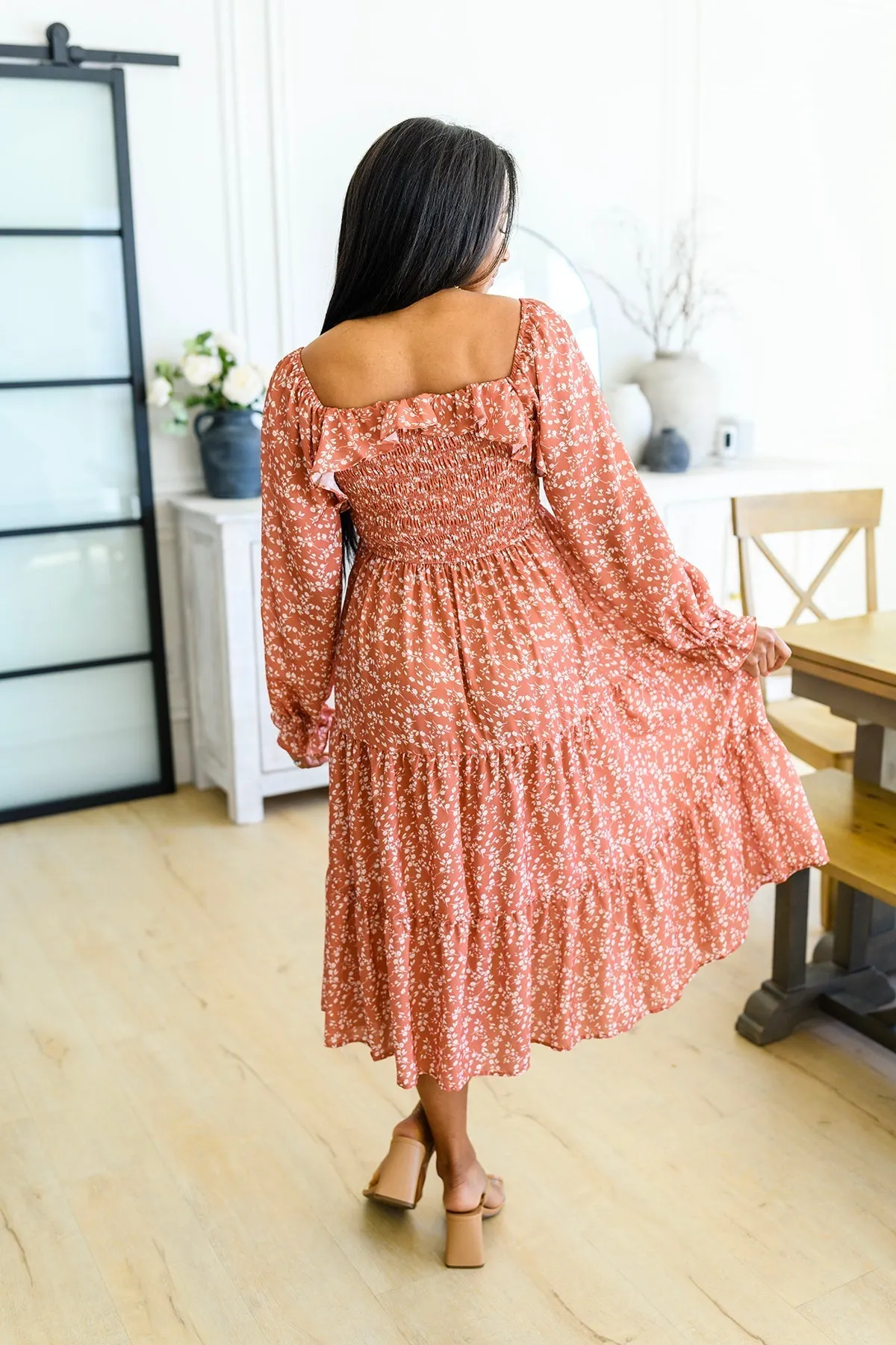 Fall Maxi Dress Now Is Your Chance Floral Midi Dress In Rust -SALE-