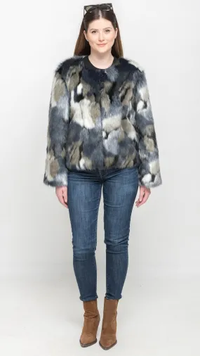 Faux Fur Coat in Navy Tie-Dye