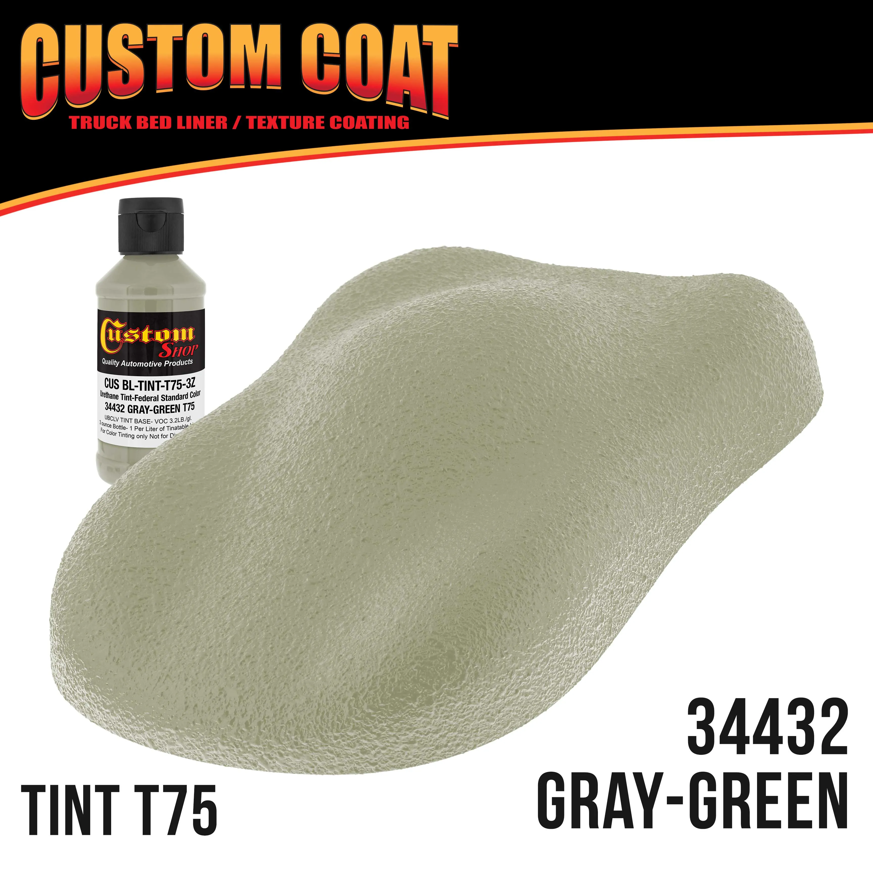 Federal Standard Color #34432 Gray Green T75 Urethane Spray-On Truck Bed Liner, 2 Quart Kit with Spray Gun and Regulator - Textured Protective Coating