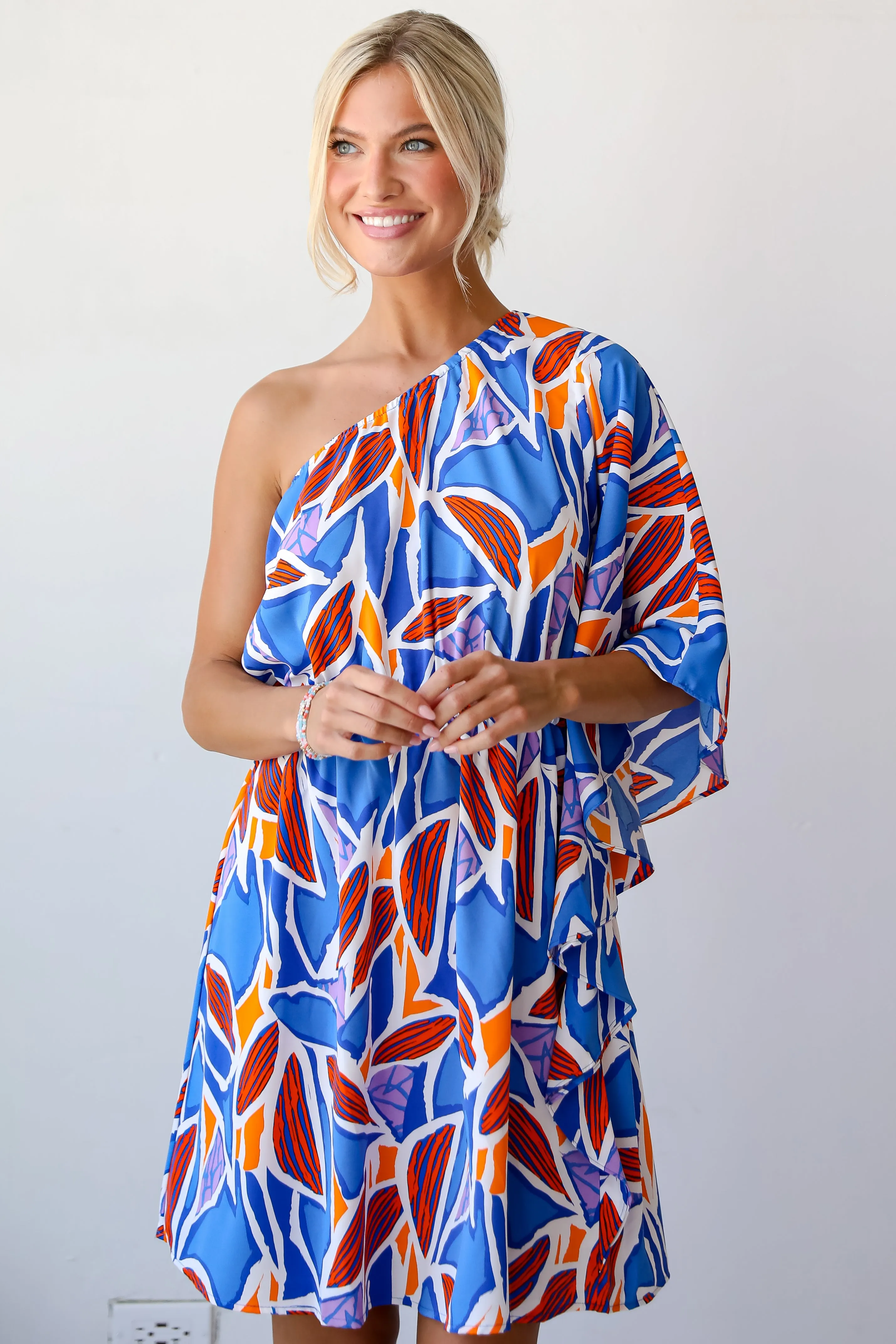 FINAL SALE - Celebratory Beauty Blue One-Shoulder Mini Dress