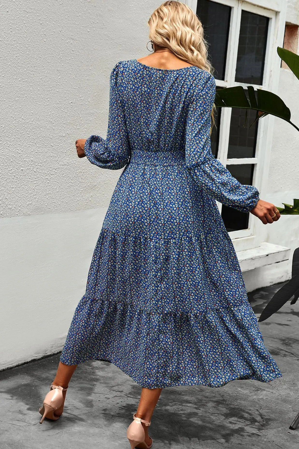 Floral A-Line Long Sleeve Maxi Dress