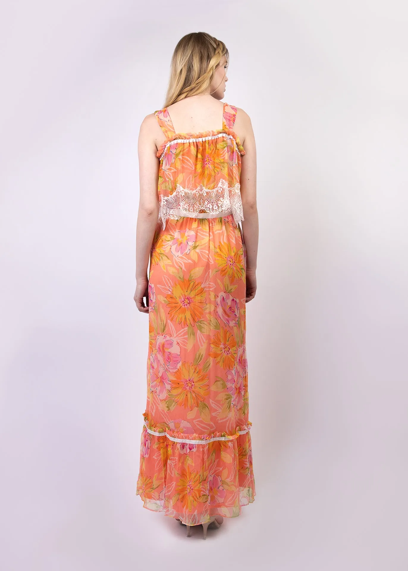 Floral print chiffon boho maxi dress