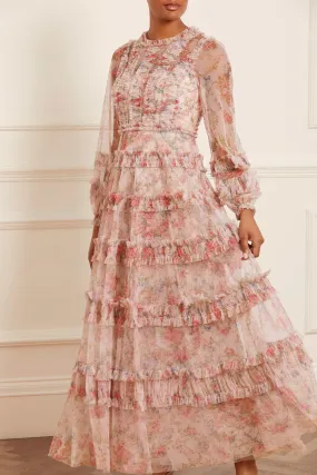 Floral Wreath Ruffle Gown