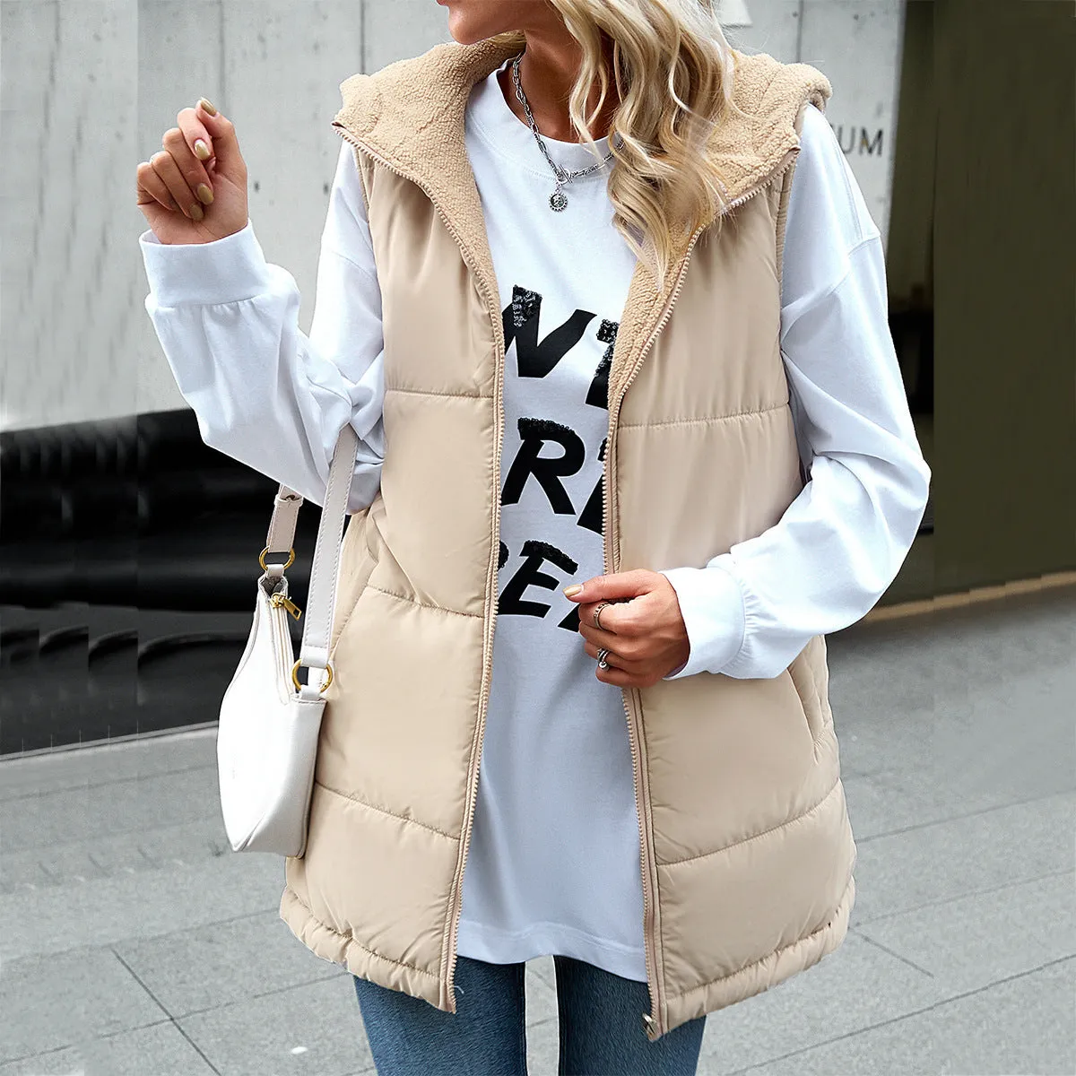 Flytonn-Fall Outfits Women Outwear Streetwear -women's outerwear women's coat Women's Loose Medium-Length Hooded Cotton Vest