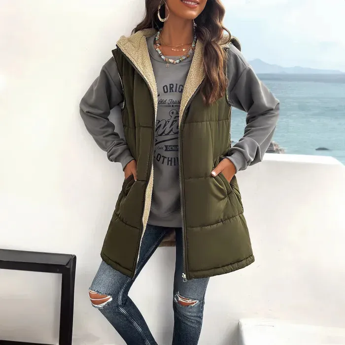 Flytonn-Fall Outfits Women Outwear Streetwear -women's outerwear women's coat Women's Loose Medium-Length Hooded Cotton Vest