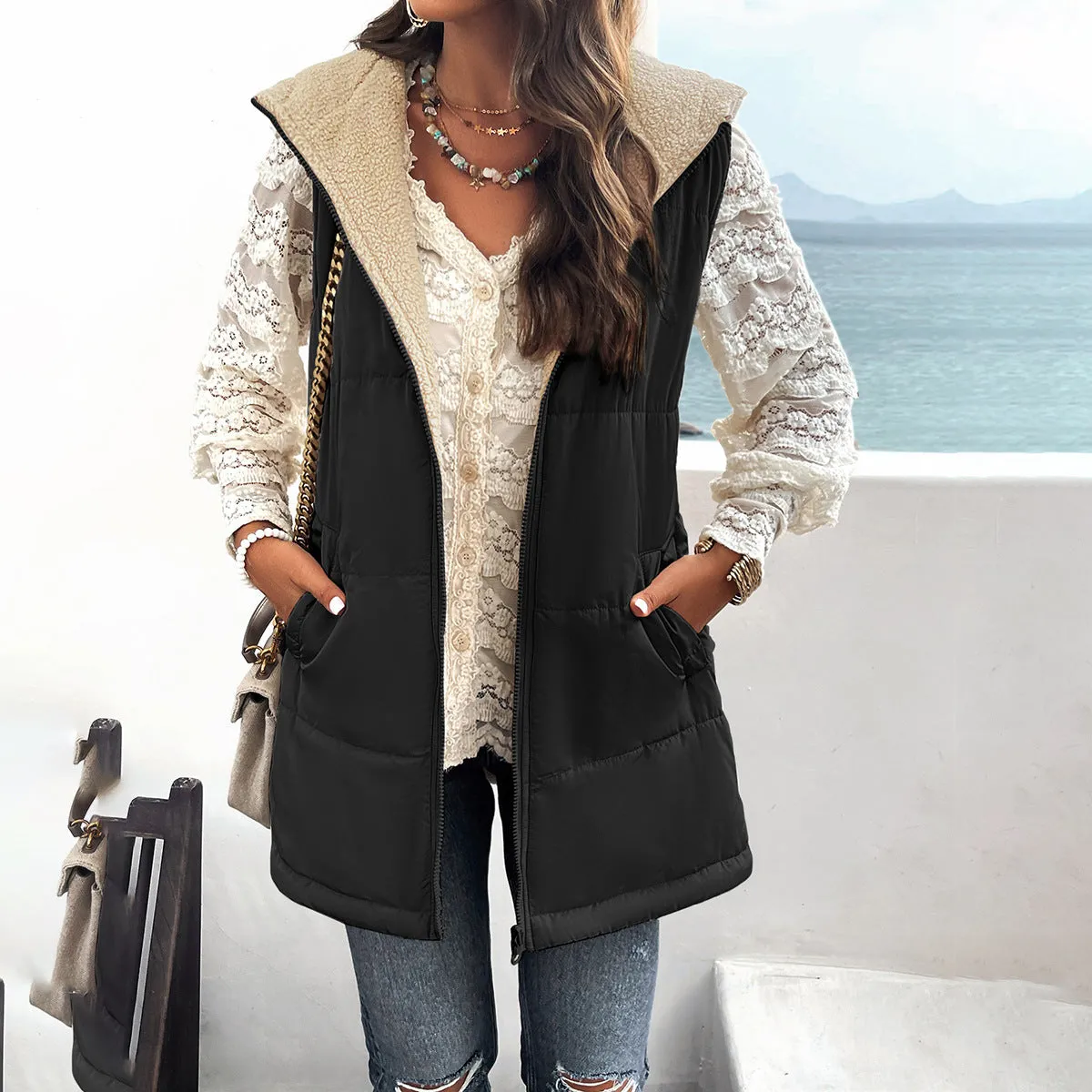 Flytonn-Fall Outfits Women Outwear Streetwear -women's outerwear women's coat Women's Loose Medium-Length Hooded Cotton Vest