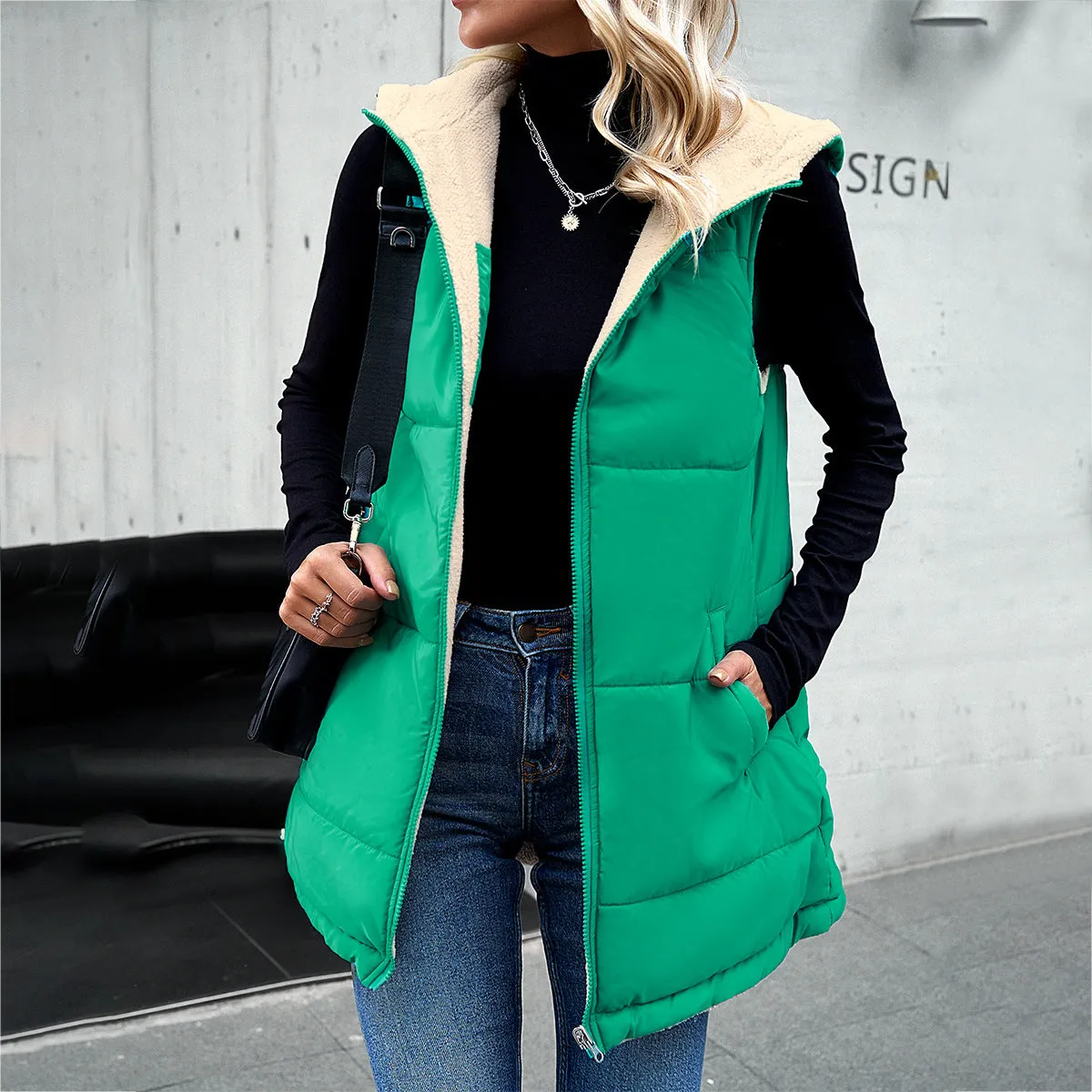 Flytonn-Fall Outfits Women Outwear Streetwear -women's outerwear women's coat Women's Loose Medium-Length Hooded Cotton Vest