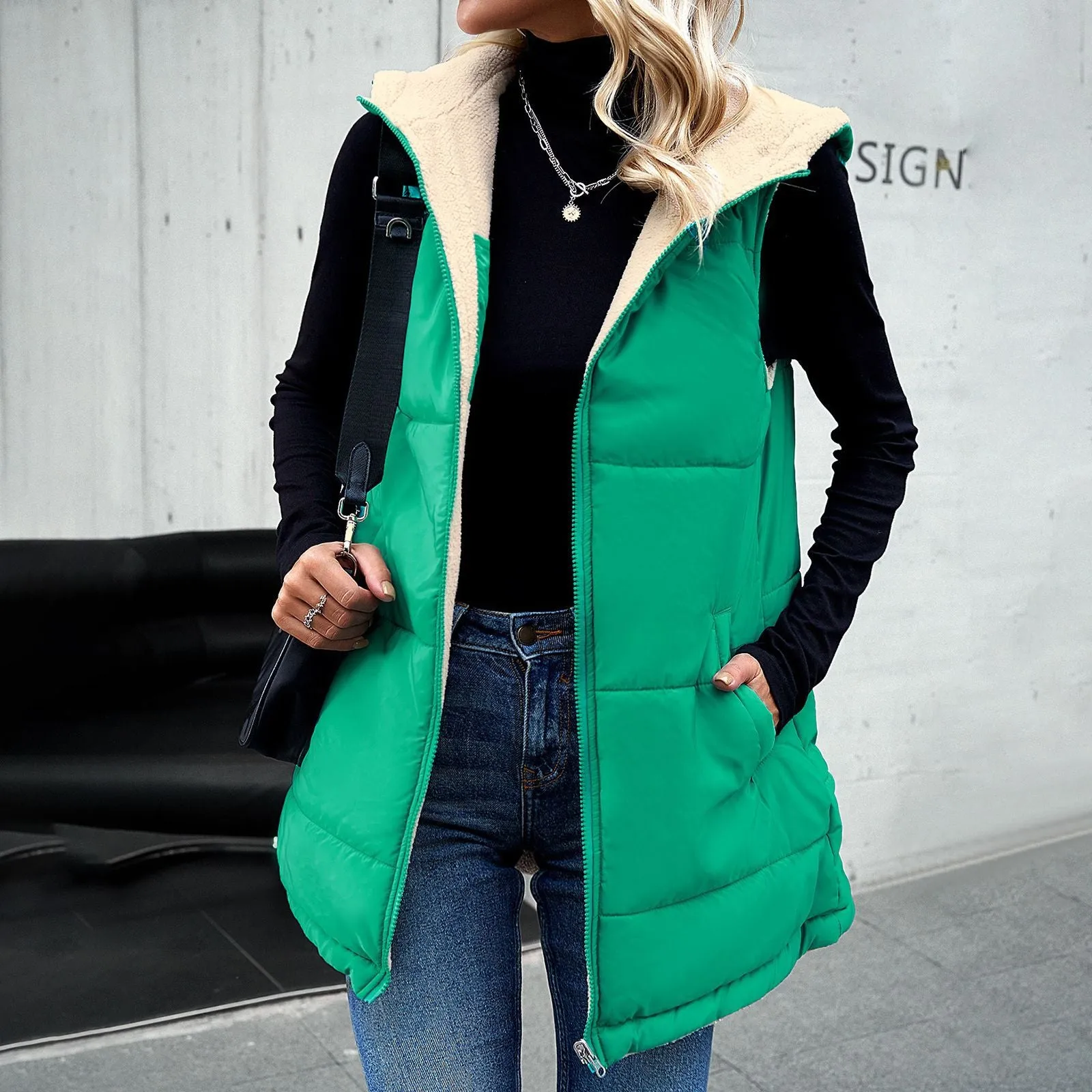 Flytonn-Fall Outfits Women Outwear Streetwear -women's outerwear women's coat Women's Loose Medium-Length Hooded Cotton Vest