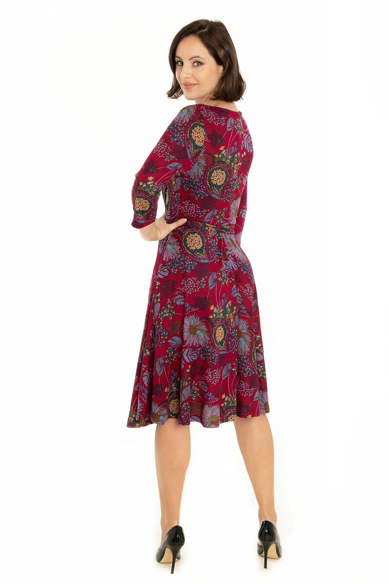 Fuchsia Multi Floral Fall Knit Dress