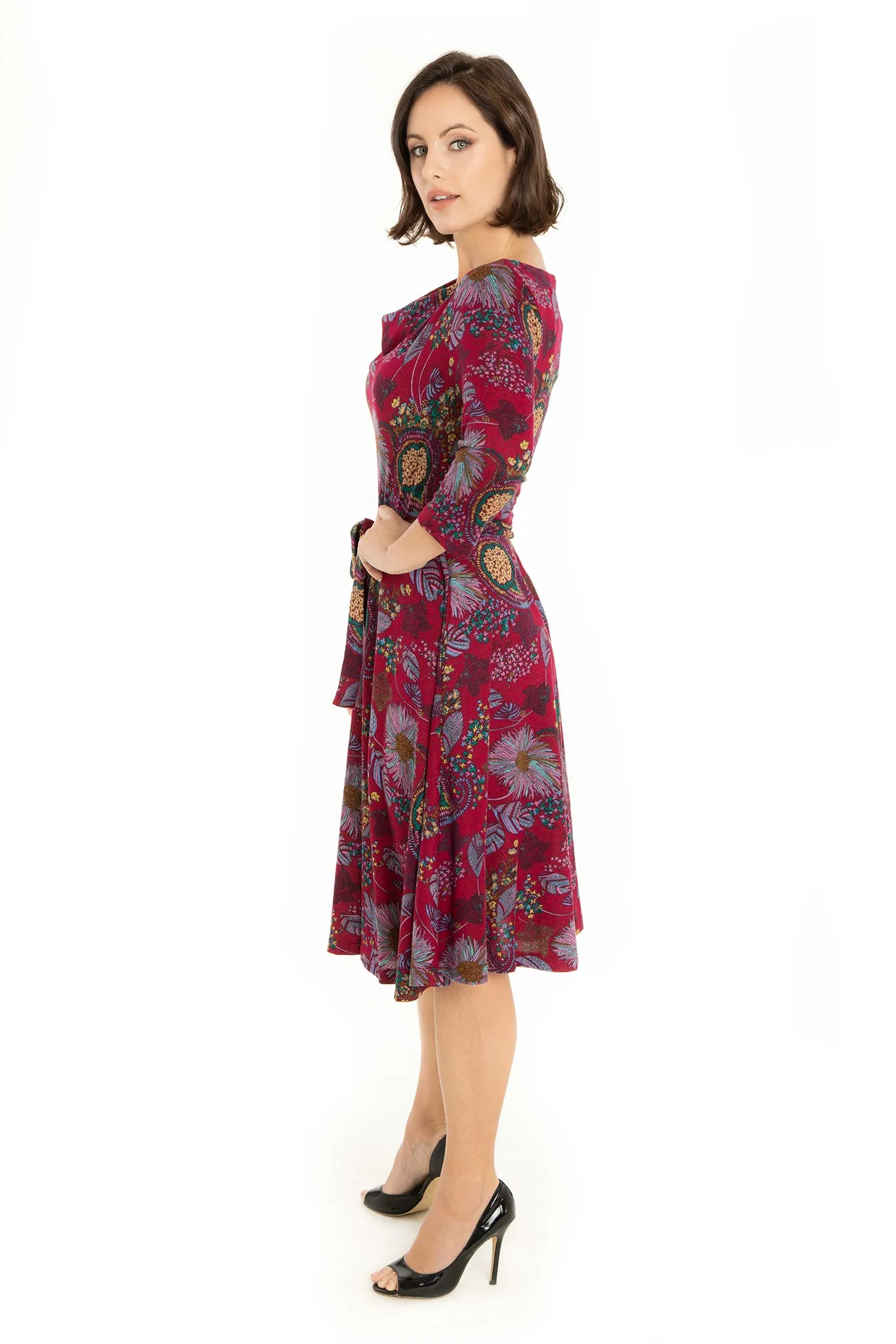 Fuchsia Multi Floral Fall Knit Dress