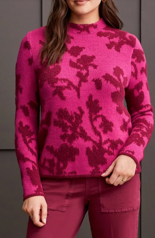 Fuzzy Double Knit Mock Neck Sweater - Port Wine