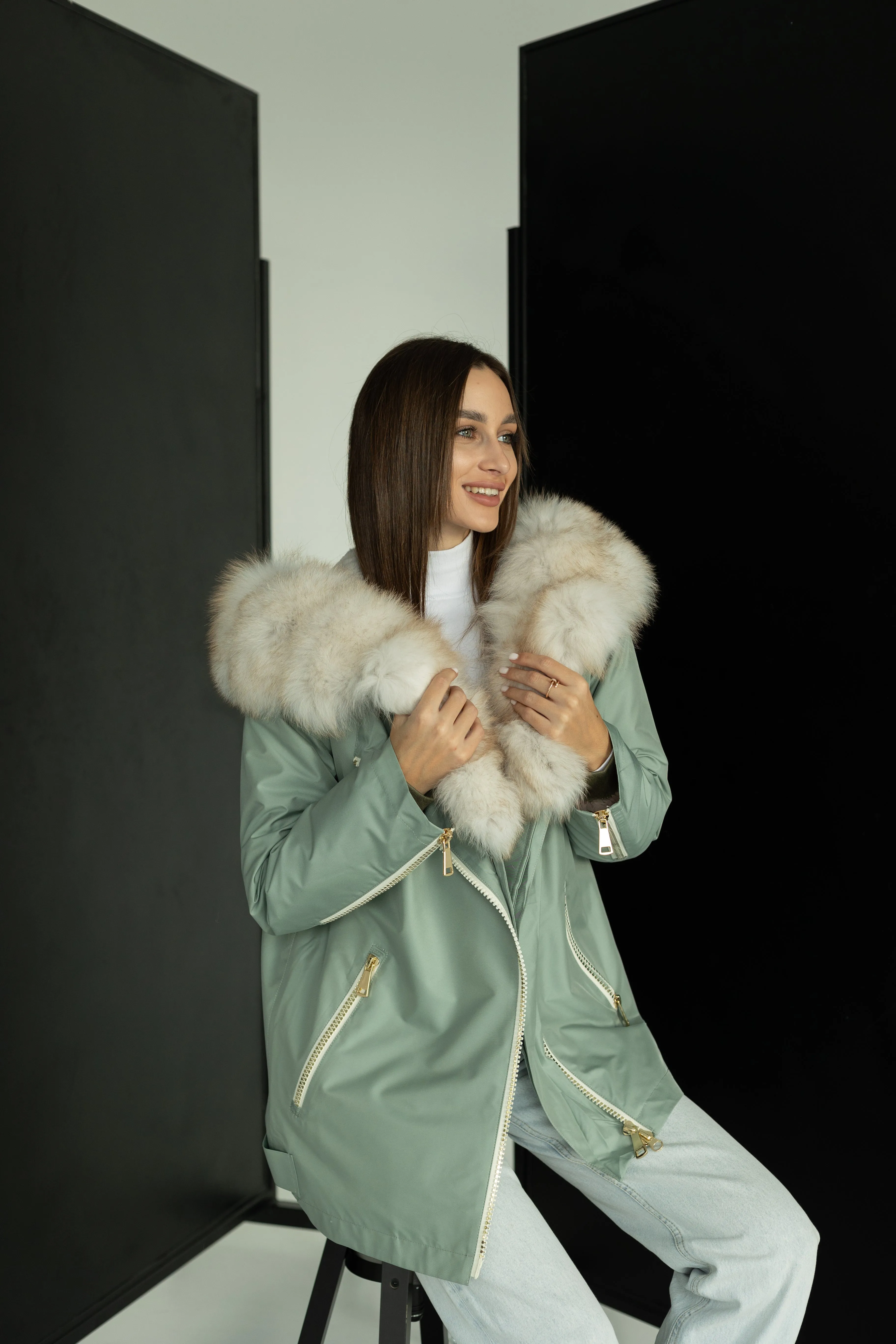 Genuine Polar Fox Fur Trim Rabbit Fur Insulated Parka