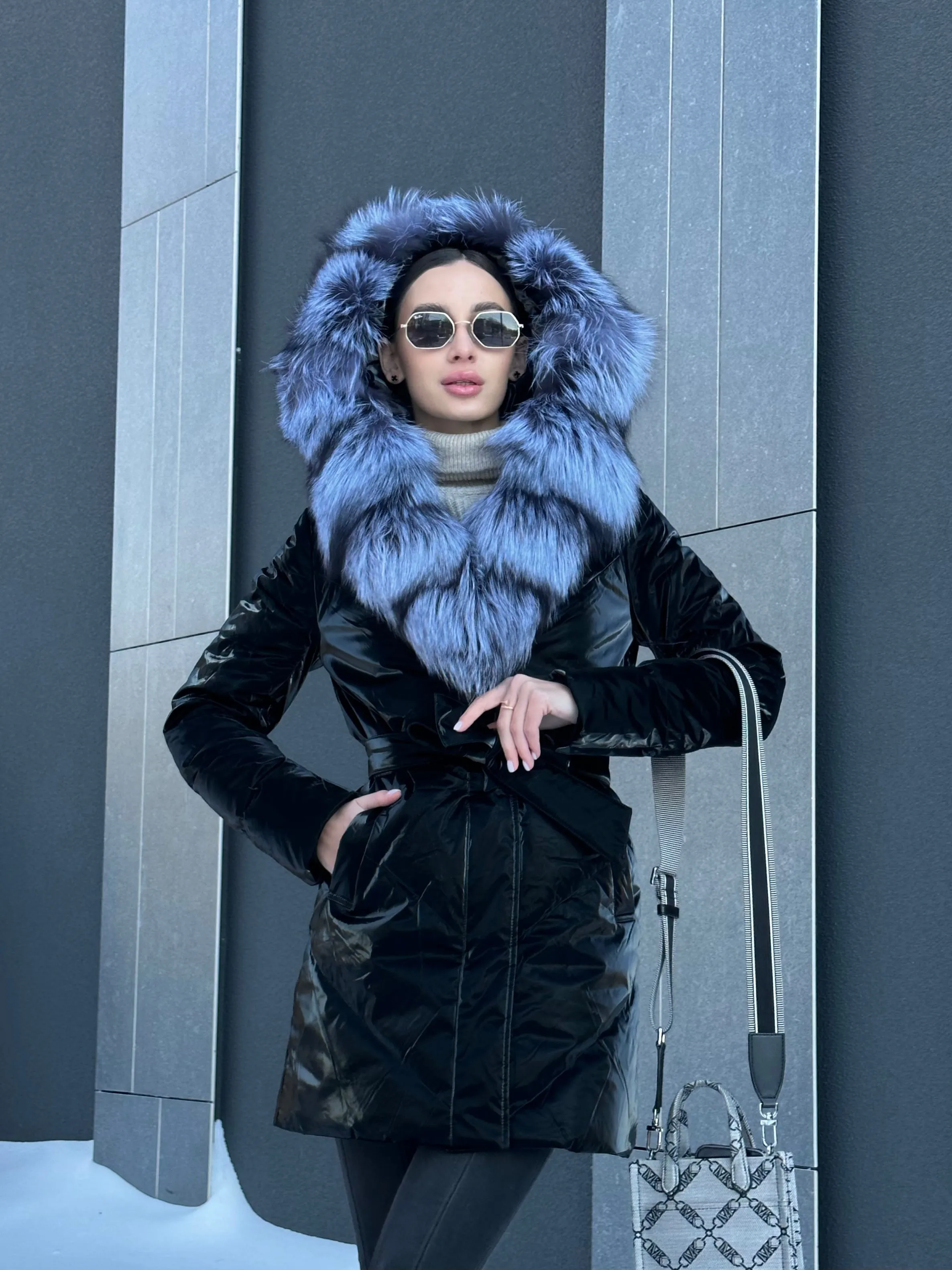 Genuine Silver Fox Fur Down Fill Coat