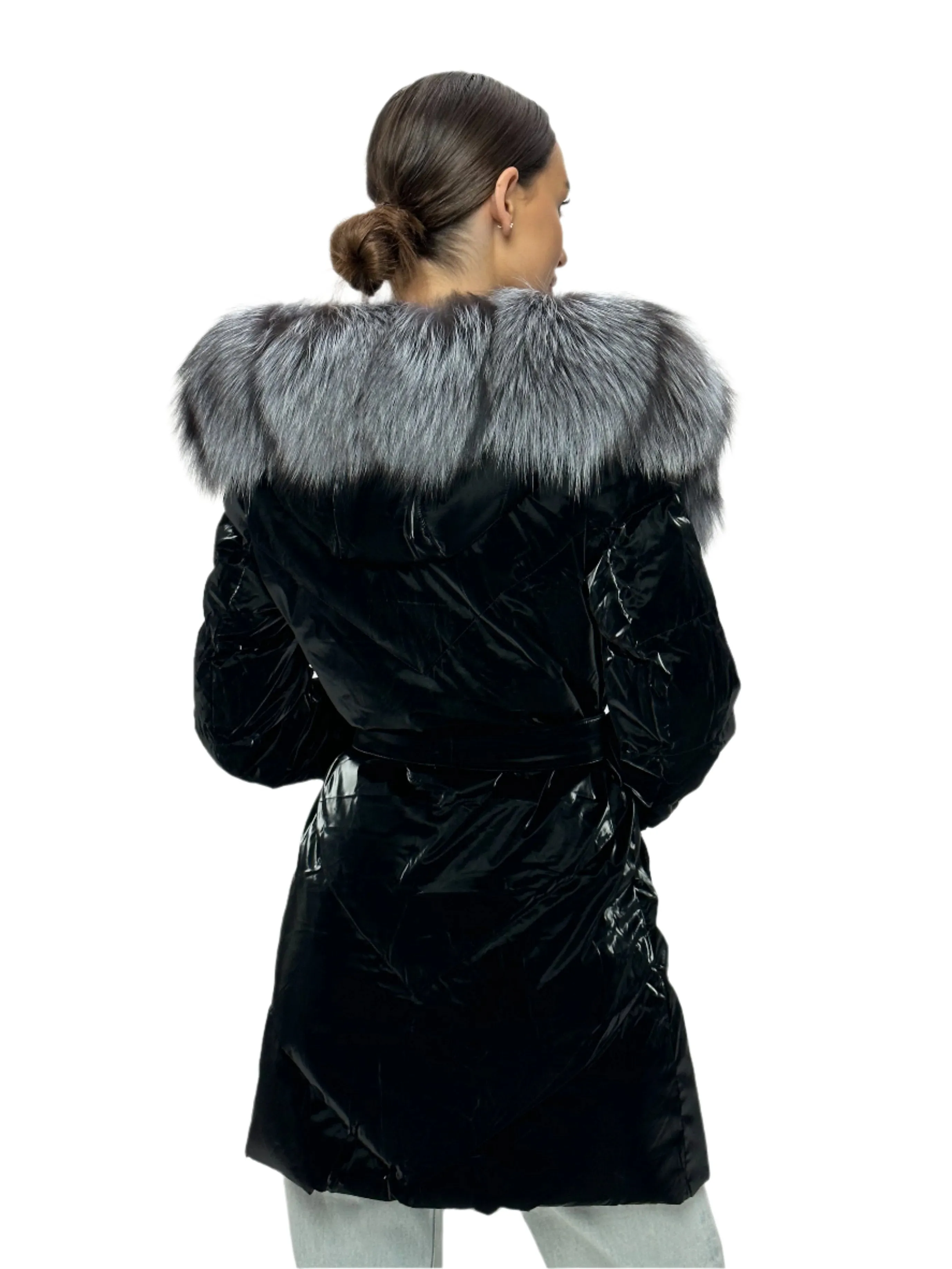 Genuine Silver Fox Fur Down Fill Coat