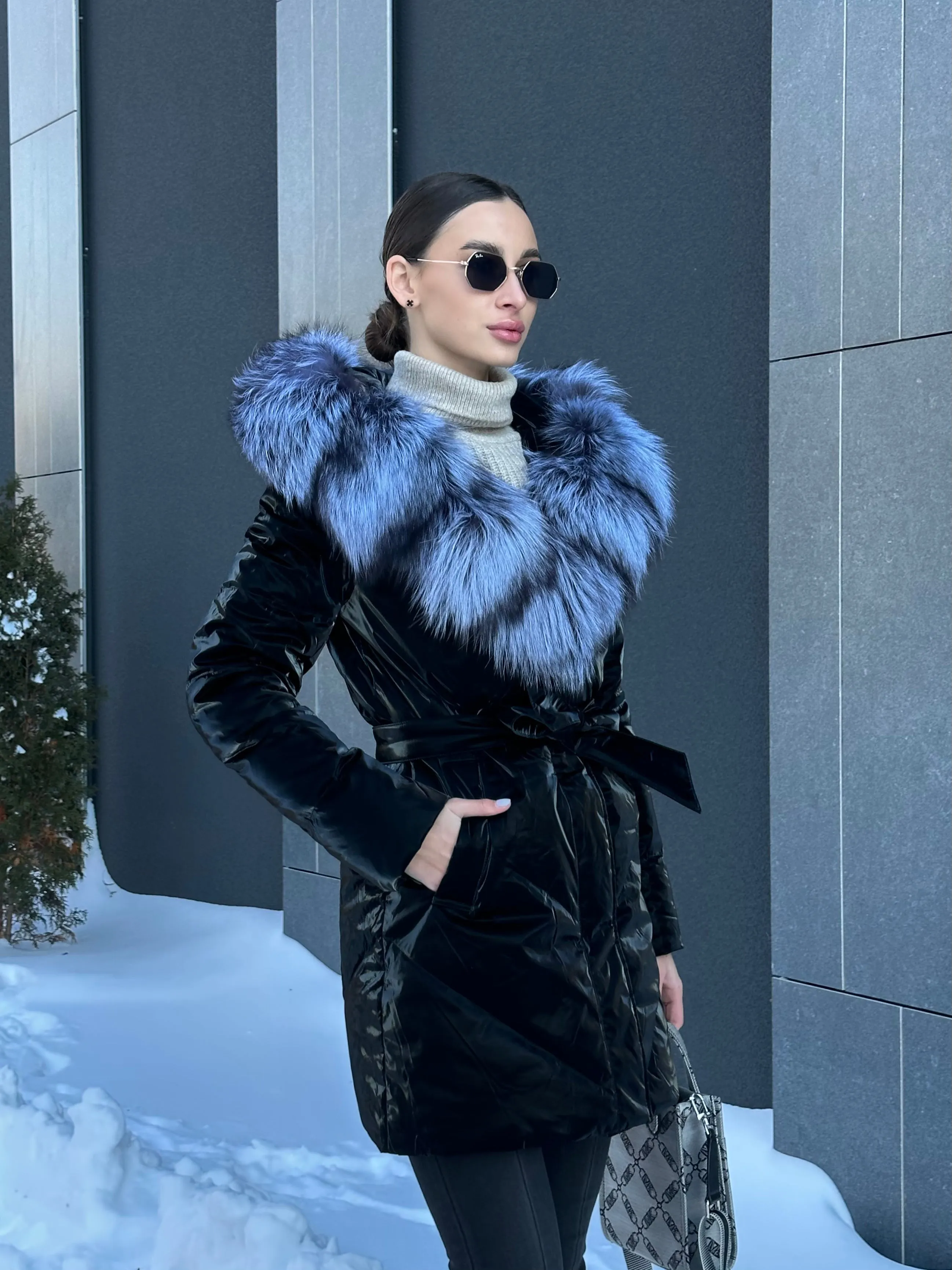 Genuine Silver Fox Fur Down Fill Coat