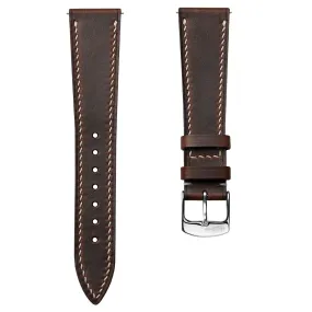 German Hand-Stitched Crazy Horse Leather Watch Strap - Chocolate Brown