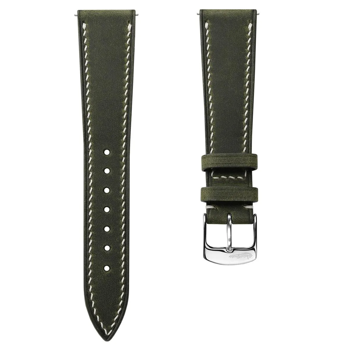 German Hand-Stitched Crazy Horse Leather Watch Strap - Olive Green